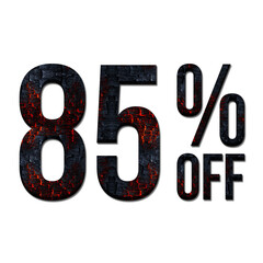 85 Percent Discount Offers Tag with Burned Wood Style Design
