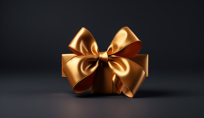 Golden bow isolated on black background. AI generated
