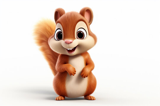 3d rendered illustration of squirrel cartoon character with white background. Isolated