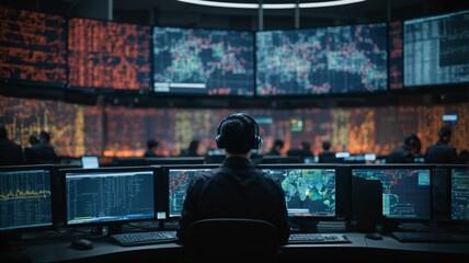 The power of digital technology with a focus on a software engineer utilizing a computer with lines of code, data analysis, and AI algorithms to improve business operations