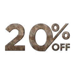 20 Percent Discount Offers Tag with Old Walnut Wood Style Design