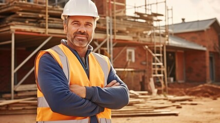 Portrait of construction worker at construction site.
