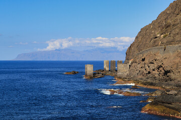 The Hermigua Davit (La Gomera. Canary Islands). These large stone towers that emerge from the sea served to provide entry and exit for goods and people.