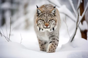 Aluminium Prints Lynx Red lynx in winter in the wild