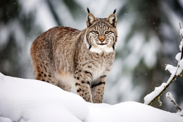 Red lynx in winter in the wild