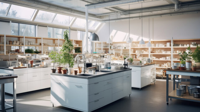 Scandinavian Culinary Laboratory A kitchen designed for culinary experimentation, with state-of-the-art appliances and ample counter space