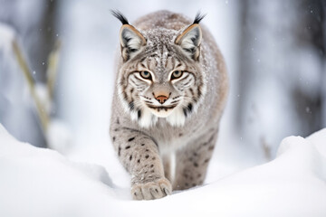 Obraz premium Red lynx in winter in the wild