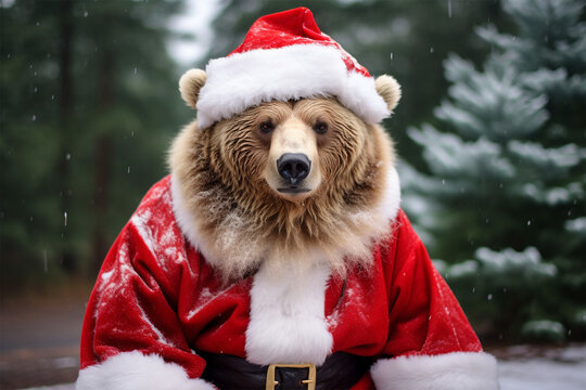 bear dressed as Santa Claus