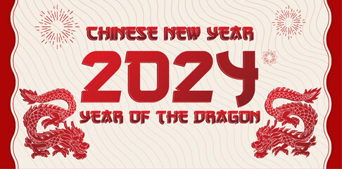 Fototapeta na wymiar Happy chinese new year 2024 the dragon zodiac sign with flower,lantern,asian elements gold paper cut style on color background. ( Translation : happy new year 2024 year of the dragon )