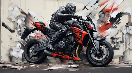 motociclista  no estilo Arte de rua 