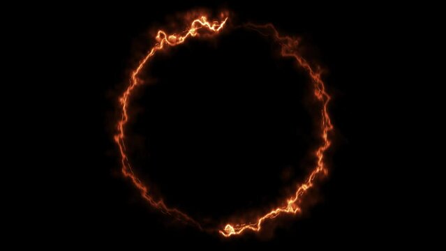 Beautiful ring of fire on black background. Abstract solar fire circle. Gradually appearing burning ring of fire. Motion graphics 4k.