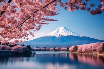 Tuinposter Fuji Mountian in coloful travel season in Japan. © Golden House Images