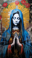 Arte de rua no estilo da Virgem Maria