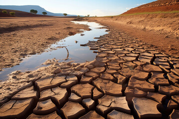 droughts season in a shrinking river during el nino, climate change concept - obrazy, fototapety, plakaty