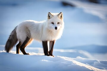 White fox , White fox in the snow, white fox in the polar region, arctic fox