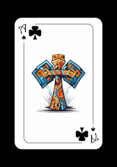 Ace of clubs original playing card design. Ace of clubs with a stylized cross. Vector illustration