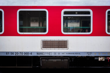 details of an intercity coach of a train at the bratislava railway station