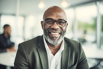 Fototapeta premium business businessman office mature middle aged meeting man portrait corporate manager smiling black businessperson generative ai