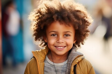 Portrait of happy young african afro kid on holiday. Generative Ai.