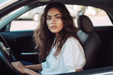 beautiful woman sitting in a car