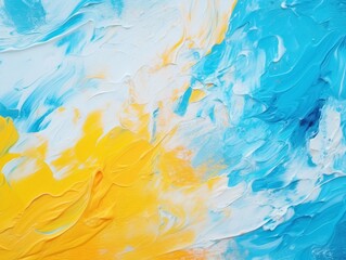 Close-up of abstract rough colorful yellow-blue art painting texture, with oil brushstroke, paint pallet on canvas