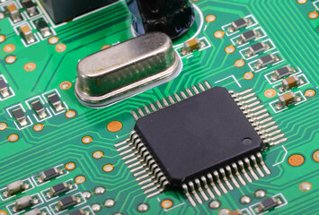 electronic circuit with components and resistors and capacitors