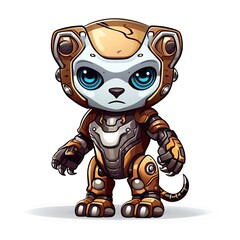 A cute cyborg jaguar full body view, isolated on white
