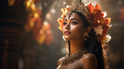 Beautiful young Balinese woman in traditional clothing - obrazy, fototapety, plakaty