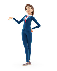 3d cartoon businesswoman presenting pose