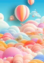 Abstract 3d rainbow illustrationwith clouds like baloons in pastel colors. Generative Ai.
