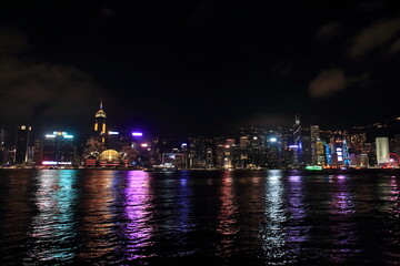 Fototapeta na wymiar Victoria Harbour, Hong Kong - September 17, 2023 : Beautiful night view from Victoria Harbor in Hong Kong