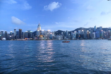 Victoria Harbour, Hong Kong - September 17, 2023 : Beautiful night view from Victoria Harbor in Hong Kong