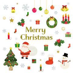 クリスマスの水彩風イラスト素材セット