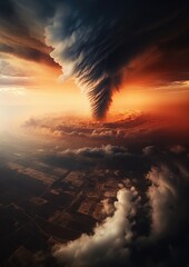 Obraz premium Landscape view on tornado storm weather destroying planet landscape. Generative Ai.