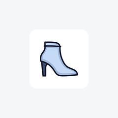 Blue Ankle Boots Women's Shoes and footwear icon stroke outline icons set isolated on white background flat color vector illustration Pixel perfect