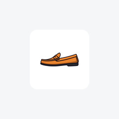 Brown Leather Loafer Shoes and footwear Flat Color Icon set isolated on white background flat color vector illustration Pixel perfect