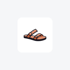 Brown Leather Sandals Shoes and footwear Flat Color Icon set isolated on white background flat color vector illustration Pixel perfect