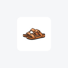 Leather Sandals Shoes and footwear Flat Color Icon set isolated on white background flat color vector illustration Pixel perfect