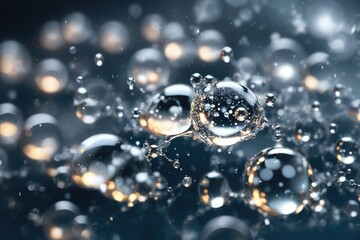 Closeup of white transparent drops liquid bubbles. ai generative