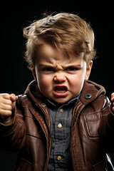 Single child furrowing brows and clenching fists in evident frustration 