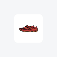 Suede Penny Driver Moccasins red hot Shoes and footwear Flat Color Icon set isolated on white background flat color vector illustration Pixel perfect