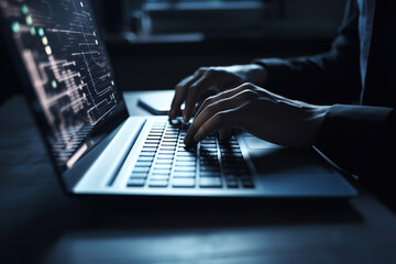 Programmer developer working on a laptop computer with software investments in a global Internet connection. Concept of digital marketing, business analytics, data science