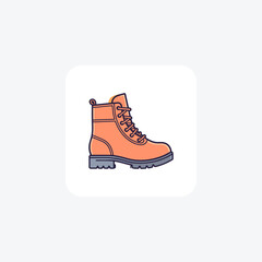 Orange Lace-Up Boot Women's Shoes and footwear Flat Color Icon set isolated on white background flat color vector illustration Pixel perfect
