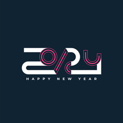 Obraz premium Design the logo text Happy New Year 2024. Cover the business diary for 2024 with a wish. Brochure, card, banner design template. Vector illustration.