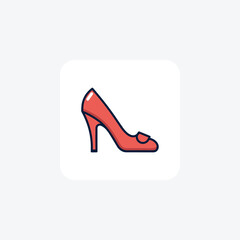 Red Wedge Women's Shoes and footwear Flat Color Icon set isolated on white background flat color vector illustration Pixel perfect