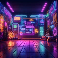Neon night city of the future, 3D  cityscape, ai generative