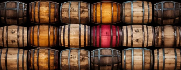 Fotobehang Wine barrels in wine vaults in wine cellar background. © Virtual Art Studio