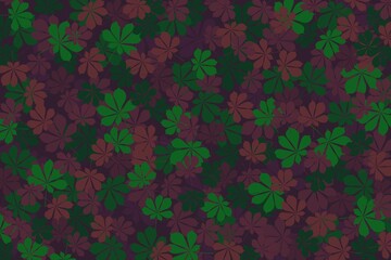 Illustration. Background in the form of chestnut leaves in shades of brown, red and green. Autumn motif