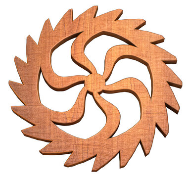 Realistic 3D Wooden Cogwheel Model - Intricately Carved Circular Wood Gear on Transparent PNG Background