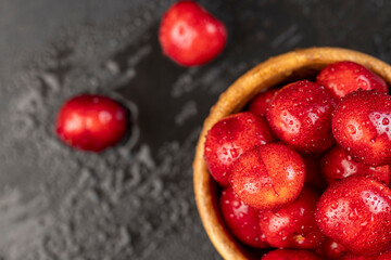 covered with drops of water delicious sweet cherries
